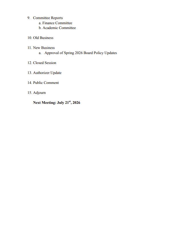 GHA Board Meeting Agenda Page 2 Greater Heights Academy Board Meeting Agenda January 20, 2026
