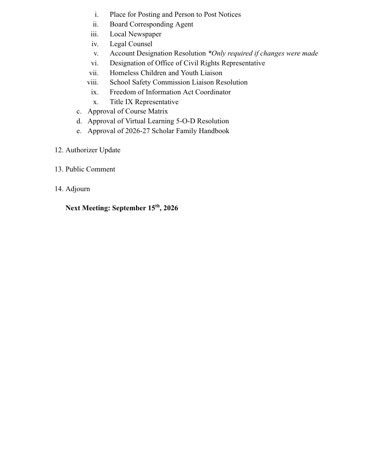 Greater Heights Academy Board Meeting Agenda January 20, 2026